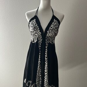 Advance Apparels One Size Halter Dress with Black & White Paisley Print